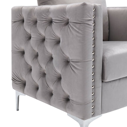 AC3- Modern Velvet Armchair Tufted Button Accent Chair Club Chair with Steel Legs for Living Room Bedroom - Likeshoppe 