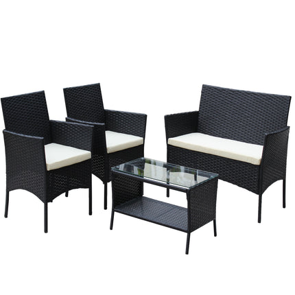 PX5- 4 PC Rattan Patio Furniture Set Outdoor Patio Cushioned Seat Wicker Sofa - Likeshoppe 