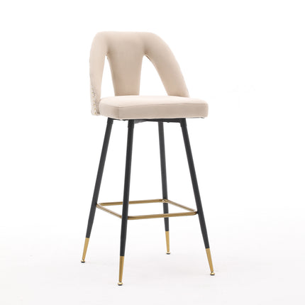 BS6- Collection Modern | Contemporary Velvet Upholstered  28\\" Bar Stool & Counter Stools with Nailheads and Gold Tipped Black Metal Legs,Set of 2 - Likeshoppe 