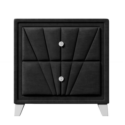 PE8- Contemporary Velvet Upholstered Glass Top Nightstand End table with Two Drawers Gray Solid Wood - Likeshoppe 