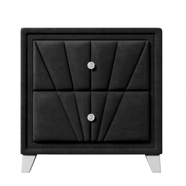 PE8- Contemporary Velvet Upholstered Glass Top Nightstand End table with Two Drawers Gray Solid Wood - Likeshoppe 