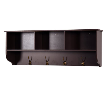 PR2- Entryway Wall Mounted Coat Rack with 4 Dual Hooks Living Room Wooden Storage Shelf - Likeshoppe 