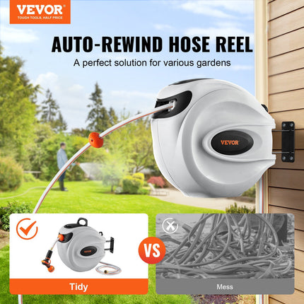 AH1-  Retractable Hose Reel Water Hose Reel 100'x1/2" 180° Swivel Wall-Mounted,Garden Water Hose Reel with 9-Pattern Nozzle,Automatic Rewind, Lock at Any Length, with Slow Return System - Likeshoppe 
