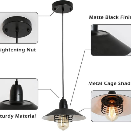 VF4- Farmhouse Vintage Pendant Light Black Fixture Pendant Lights with Spring Frame Adjustable Metal Hanging Lamp for Kitchen Island Dining Room Bedroom Living Room Barn Entryway, E26 - Likeshoppe 