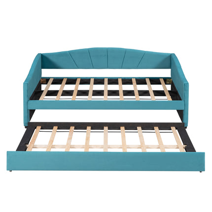 U3-Upholstered Daybed Sofa Bed Twin Size With Trundle Bed and Wood Slat - Likeshoppe 