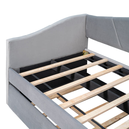 U3-Upholstered Daybed Sofa Bed Twin Size With Trundle Bed and Wood Slat - Likeshoppe 
