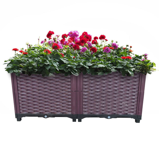 AH10- 2 Piece Plastic Raised Garden Bed Planter Grow Boxes 15" H Deepen Rectangular Planter Kits for Vegetables Flowers, Herbs, Fruits - Likeshoppe 