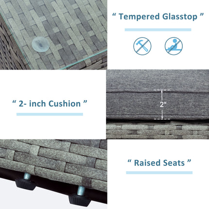 PX1- 5-piece Outdoor UV-Resistant Patio Sofa Set with Storage Bench All Weather PE Wicker Furniture Coversation Set with Glass Table, Gray - Likeshoppe 