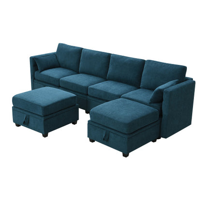 109*54.7\" Chenille Modular Sectional Sofa,U Shaped Couch with Adjustable Armrests and Backrests,6 Seat Reversible Sofa Bed with Storage Seats for Living Room, Apartment,2 Colors - Likeshoppe 