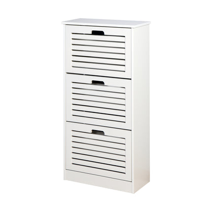 PQ3- Wooden Shoe Cabinet for Entryway;  White Shoe Storage Cabinet with 3 Flip Doors 20.94x9.45x43.11 inch - Likeshoppe 