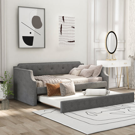 U4-Upholstered Daybed with Trundle;  Wood Slat Support; Upholstered Frame Sofa Bed ;  Twin - Likeshoppe 
