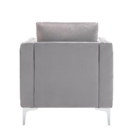 AC3- Modern Velvet Armchair Tufted Button Accent Chair Club Chair with Steel Legs for Living Room Bedroom - Likeshoppe 