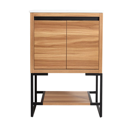 PT6- 24 inches Wood Freestanding Bathroom Vanity Combo with Integrated Ceramic Sink and 2 Soft Close Doors - Likeshoppe 