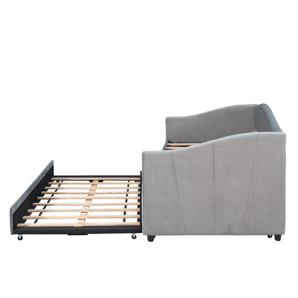 U3-Upholstered Daybed Sofa Bed Twin Size With Trundle Bed and Wood Slat - Likeshoppe 