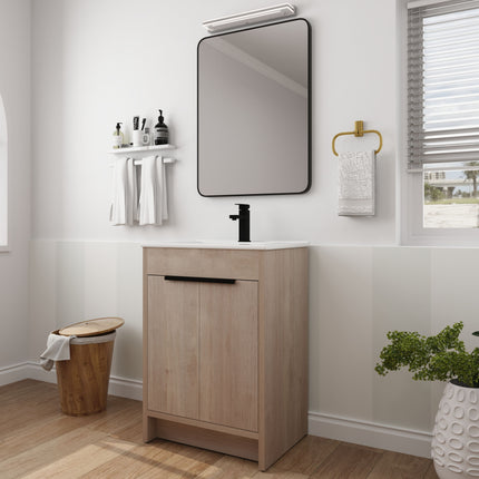 PT3- Freestanding Bathroom Vanity with White Ceramic Sink & 2 Soft-Close Cabinet Doors ((KD-PACKING); BVB02424PLO-G-BL9060B) - Likeshoppe 