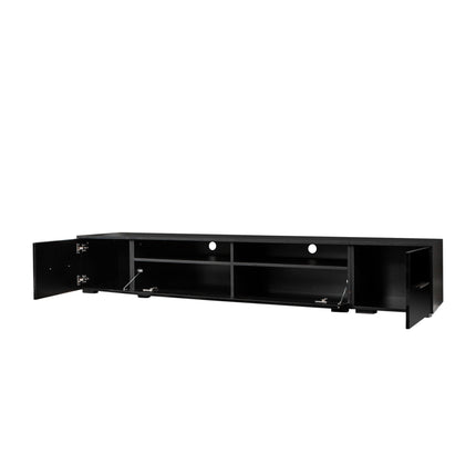 TV21- ON-TREND Extended, Minimalist Design TV stand with Color Changing LED Lights, Modern Universal Entertainment Center, High Gloss TV Cabinet for 90+ inch TV, Black - Likeshoppe 