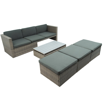 PX9- Patio Furniture Sets;  5-Piece Patio Wicker Sofa with Adustable Backrest;  Cushions;  Ottomans and Lift Top Coffee Table - Likeshoppe 