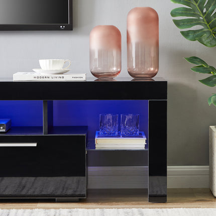 TV24- Black morden TV Stand with LED Lights; high glossy front TV Cabinet; can be assembled in Lounge Room; Living Room or Bedroom; color:black - Likeshoppe 