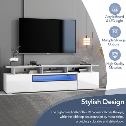 TV17- ON-TREND Modern TV Stand with Push to Open Doors, UV High-Gloss Entertainment Center with Acrylic Board for TVs Up to 80", Stylish TV Cabinet with LED Color Changing Lights for Living Room, White - Likeshoppe 