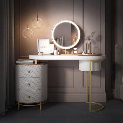 PH1- Modern Makeup Vanity Table With LED Lighted Mirror;  Dressing Table with Movable Tray Top;  4 Solid Wood Drawer;  Without Stool;  43\" - Likeshoppe 