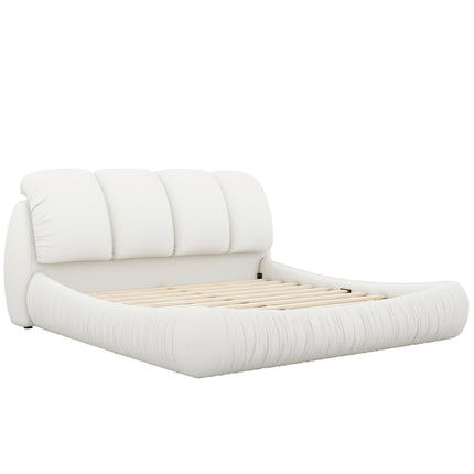 BR4- King Size Luxury Upholstered Bed With Thick Headboard, Leather King Bed with Oversized Padded Backrest, White(Expect Arrive date 2024/2/15) - Likeshoppe 
