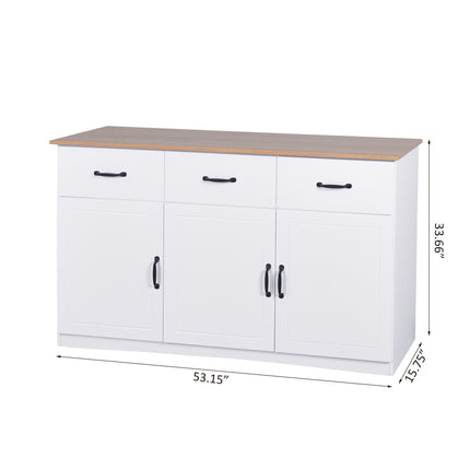 PC4- White Buffet Cabinet with Storage;  Kitchen Sideboard with 3 Doors and 3 Drawers;  Coffee Bar Cabinet;  Storage Cabinet Console Table for Living Room - Likeshoppe 