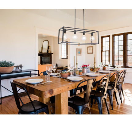VF2- Pendant Lighting 4 Light Industrial Vintage Open Frame Rectangle Chandeliers Modern Black Linear Cage Ceiling Light Fixture - Likeshoppe 