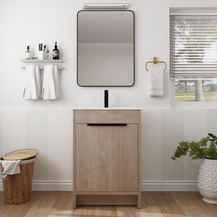 PT3- Freestanding Bathroom Vanity with White Ceramic Sink & 2 Soft-Close Cabinet Doors ((KD-PACKING); BVB02424PLO-G-BL9060B) - Likeshoppe 