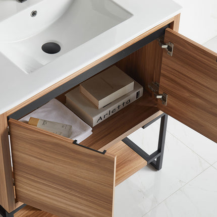 PT5- 32 inches Wood Freestanding Bathroom Vanity Combo with Integrated Ceramic Sink and 2 Soft Close Doors - Likeshoppe 