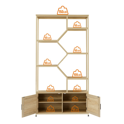 BC3- Rattan bookshelf 5 tiers Bookcases Storage Rack with cabinet for Living Room Home Office - Likeshoppe 