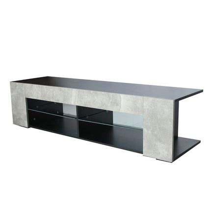 TV27- TV Stand for 32-60 Inch TVs Modern Low Profile Black+Stone Grey Entertainment Center with LED Lights 57 Inch Small TV Console Media Table with Glass Shelves and Hidden Side Bookshelf for Living Room - Likeshoppe 