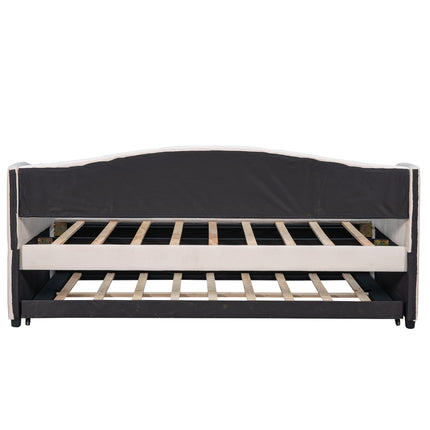 U3-Upholstered Daybed Sofa Bed Twin Size With Trundle Bed and Wood Slat - Likeshoppe 