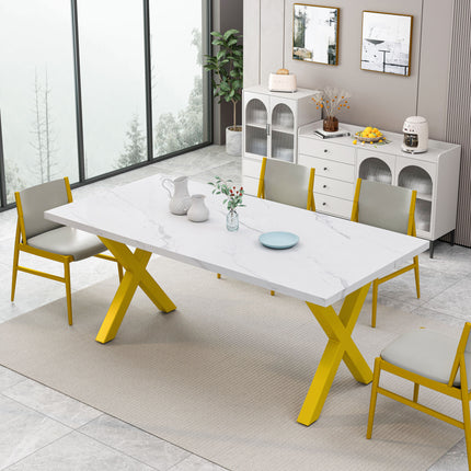 DT2- (TABLE ONLY) 70.87\"Modern Square Dining Table with Printed  Marble Table Top+ X-Shape Table Leg - Likeshoppe 