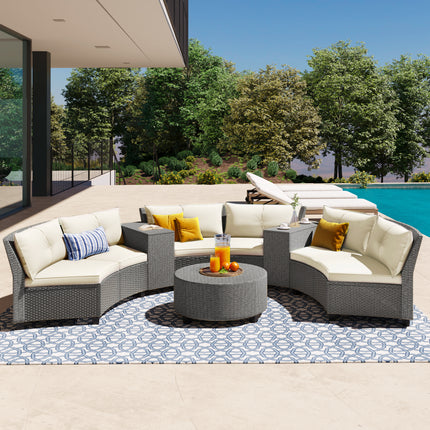 PX3- 6 - Person Fan-shaped Rattan Suit Combination with Cushions and Table,Suitable for Garden - Likeshoppe 