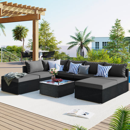 PX7- 8-Pieces Outdoor Patio Furniture Sets;  Garden Conversation Wicker Sofa Set;  Single Sofa Combinable - Likeshoppe 