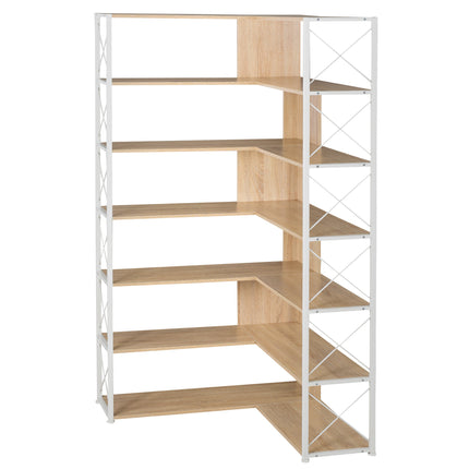 BC2- 7-Tier Bookcase Home Office Bookshelf, L-Shaped Corner Bookcase with Metal Frame, Industrial Style Shelf with Open Storage, MDF Board - Likeshoppe 
