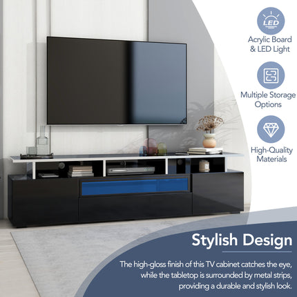 TV14-TREND Modern TV Stand with Push to Open Doors, UV High-Gloss Entertainment Center with Acrylic Board for TVs Up to 80", Stylish TV Cabinet with LED Color Changing Lights for Living Room, Black - Likeshoppe 