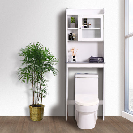 PU18- Modern Over The Toilet Space Saver Organization Wood Storage Cabinet for Home;  Bathroom -White - Likeshoppe 