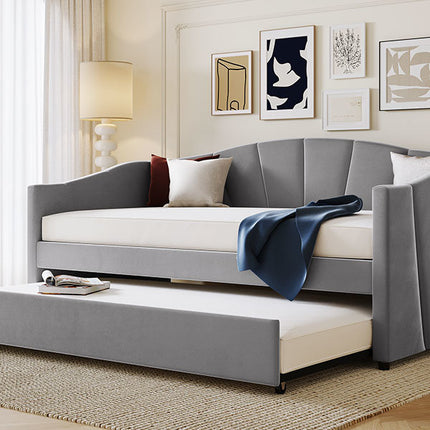 U3-Upholstered Daybed Sofa Bed Twin Size With Trundle Bed and Wood Slat - Likeshoppe 