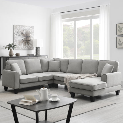 S4- 108*85.5" Modern U Shape Sectional Sofa, 7 Seat Fabric Sectional Sofa Set with 3 Pillows Included for Living Room, Apartment, Office,3 Colors - Likeshoppe 
