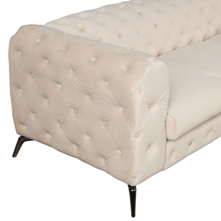F7- 63" Velvet Upholstered Loveseat Sofa,Modern Loveseat Sofa with Button Tufted Back,2-Person Loveseat Sofa Couch for Living Room,Bedroom,or Small Space,Beige - Likeshoppe 