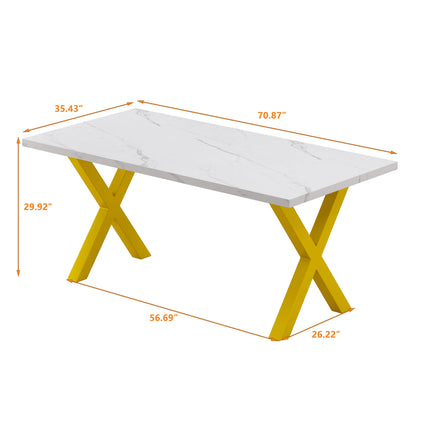 DT2- (TABLE ONLY) 70.87\"Modern Square Dining Table with Printed  Marble Table Top+ X-Shape Table Leg - Likeshoppe 