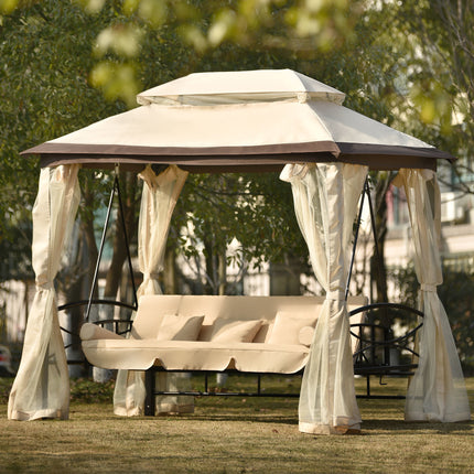 AG8- 8.9 Ft. W x 5.9 Ft. D Outdoor Gazebo with Convertible Swing Bench;  Double Roof Soft Canopy Garden Backyard Gazebo with Mosquito Netting Suitable for Lawn;  Garden;  Backyard - Likeshoppe 