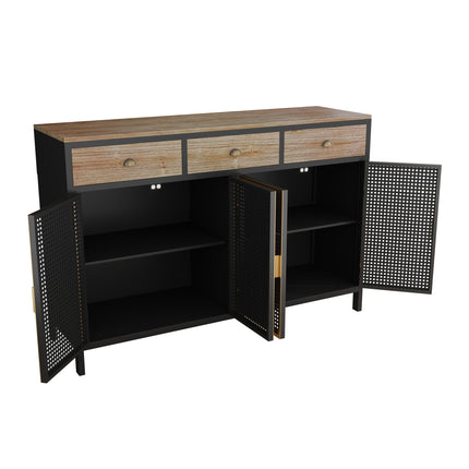 PC1- 48" Wide 4 Doors Modern Sideboard with 3 Top Drawers, Freestanding Sideboard Storage Cabinet Entryway Floor Cabinet for Living Room Office Bedroom - Likeshoppe 