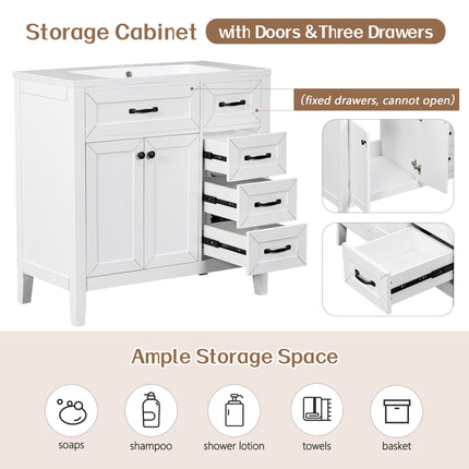 PT8- 36' Bathroom Vanity with Sink Combo;  White Bathroom Cabinet with Drawers;  Solid Frame and MDF Board - Likeshoppe 