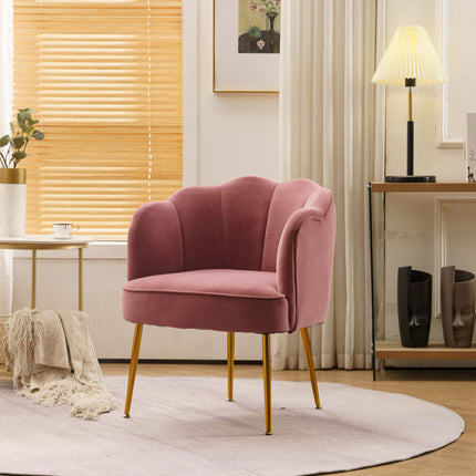 AC1- Shell Shape Velvet Fabric Armchair Accent Chair With Gold Legs For Living Room Bedroom - Likeshoppe 