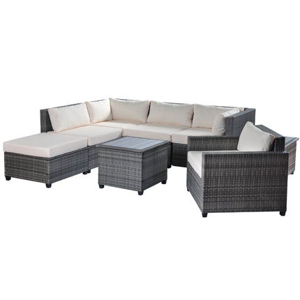 PX10- 8 Piece Rattan Sectional Seating Group with Cushions;  Patio Furniture Sets;  Outdoor Wicker Sectional - Likeshoppe 
