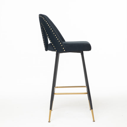 BS6- Collection Modern | Contemporary Velvet Upholstered  28\\" Bar Stool & Counter Stools with Nailheads and Gold Tipped Black Metal Legs,Set of 2 - Likeshoppe 