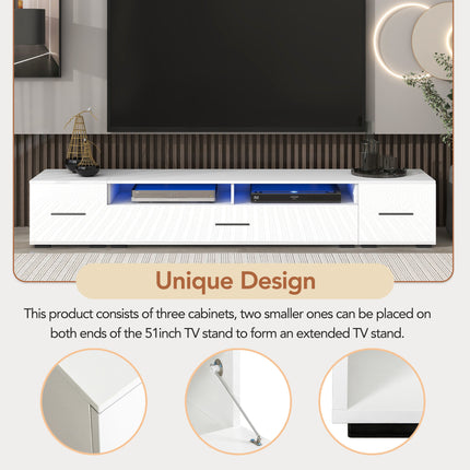 TV13- ON-TREND Extended, Minimalist Design TV stand with Color Changing LED Lights, Modern Universal Entertainment Center, High Gloss TV Cabinet for 90+ inch TV, White - Likeshoppe 