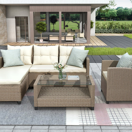 PX11- Outdoor;  Patio Furniture Sets;  4 Piece Conversation Set Wicker Ratten Sectional Sofa with Seat Cushions - Likeshoppe 